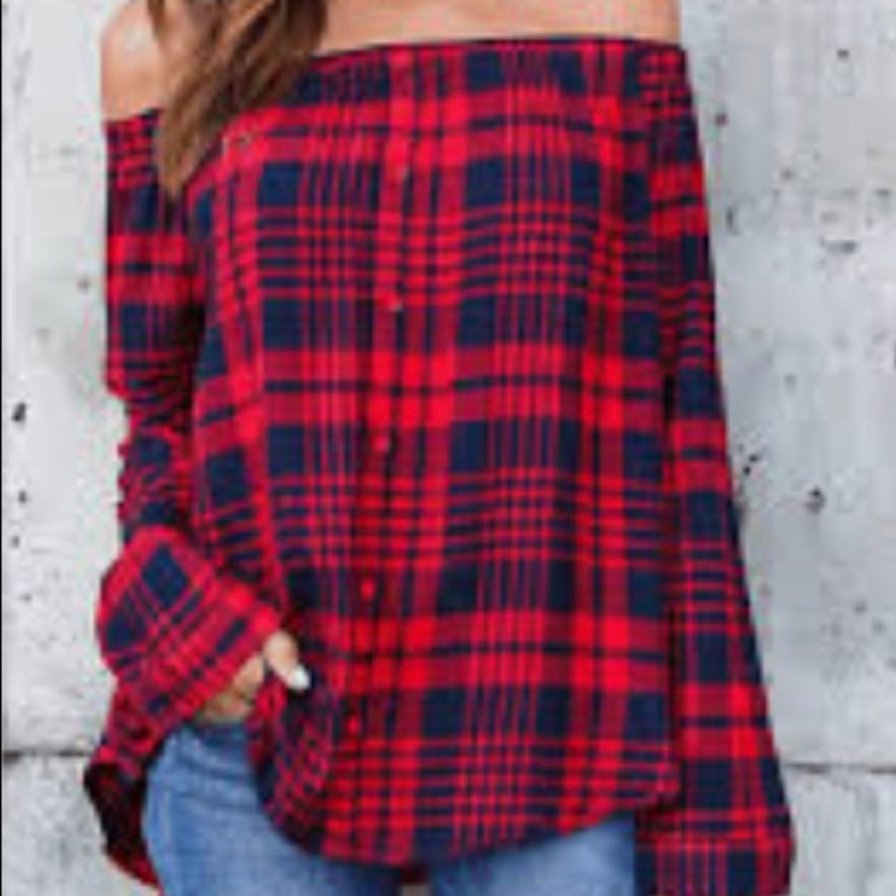 Off the shoulder plaid top